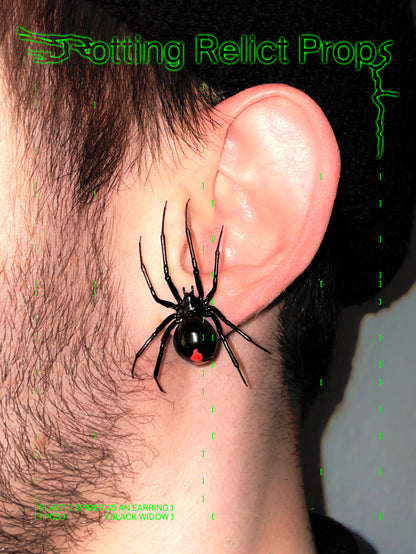 Realistic Black Widow Spider Earring